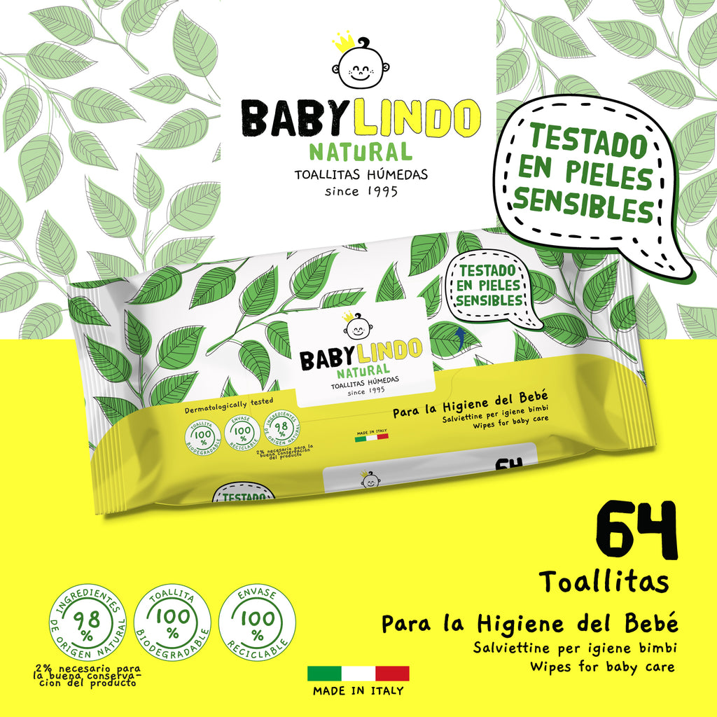 Baby Lindo Natural Sensitive 64 toallitas-12 Paquetes x Caja