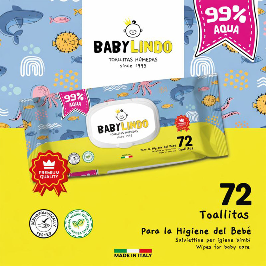 Baby Lindo Aqua 99% con Tapa 72 toallitas- 12 Paquetes x Caja