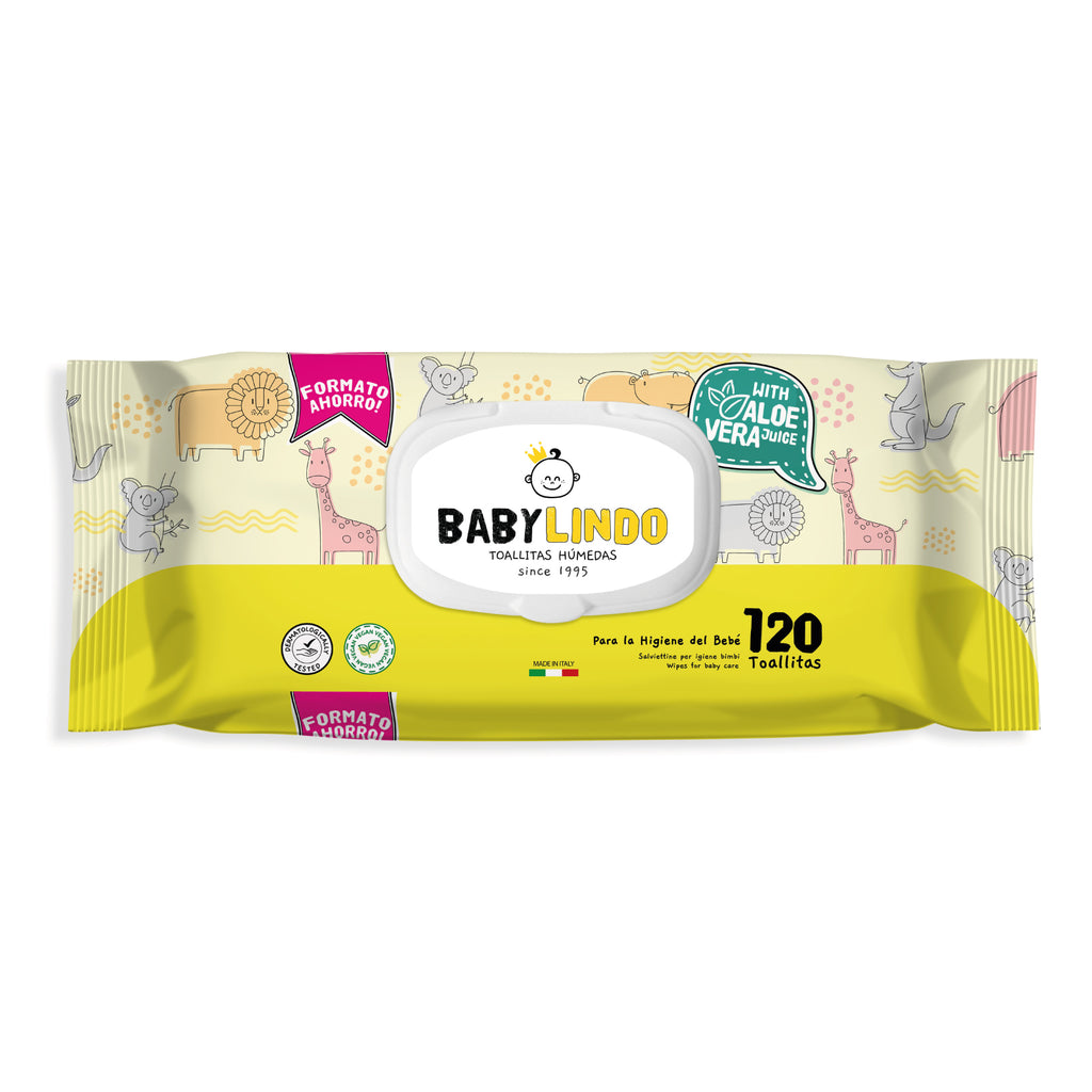 Baby Lindo Aloe con Tapa 120 toallitas-12 Paquetes x Caja
