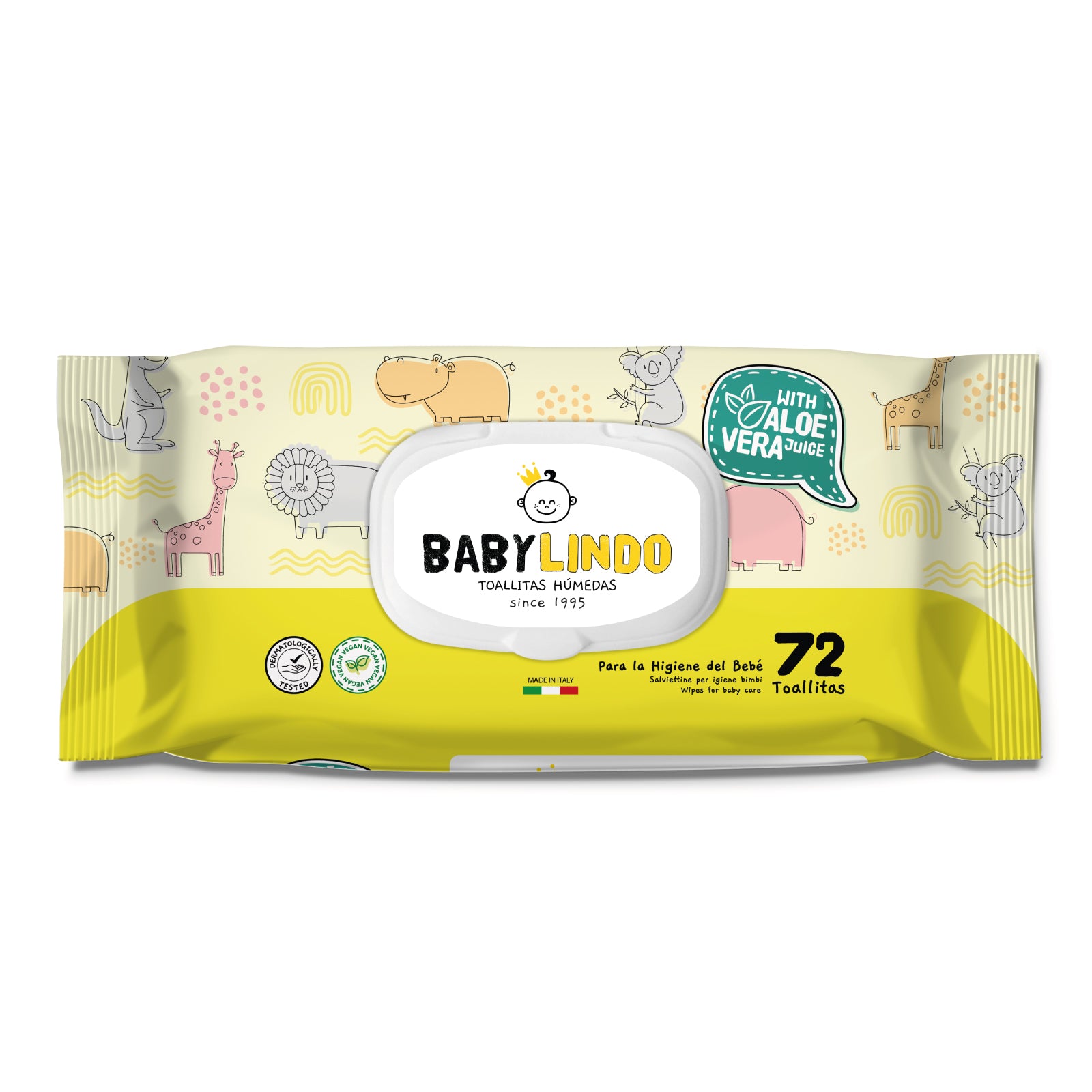 Baby Lindo Aloe con Tapa 72 toallitas- 12 Paquetes x Caja