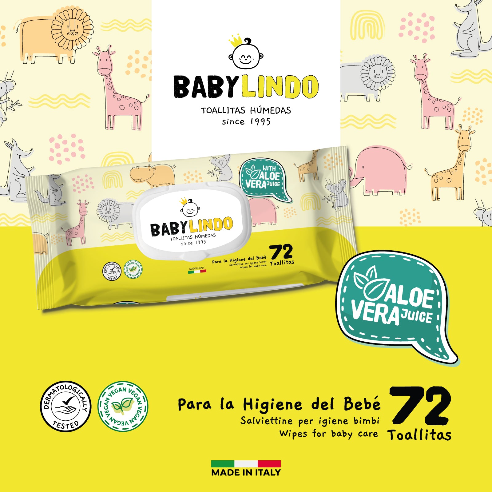 Baby Lindo Aloe con Tapa 72 toallitas- 12 Paquetes x Caja