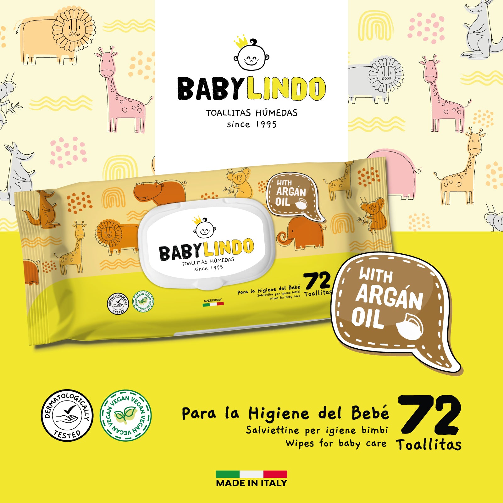 Baby Lindo Argan con Tapa  72 toallitas-12 Paquetes x Caja