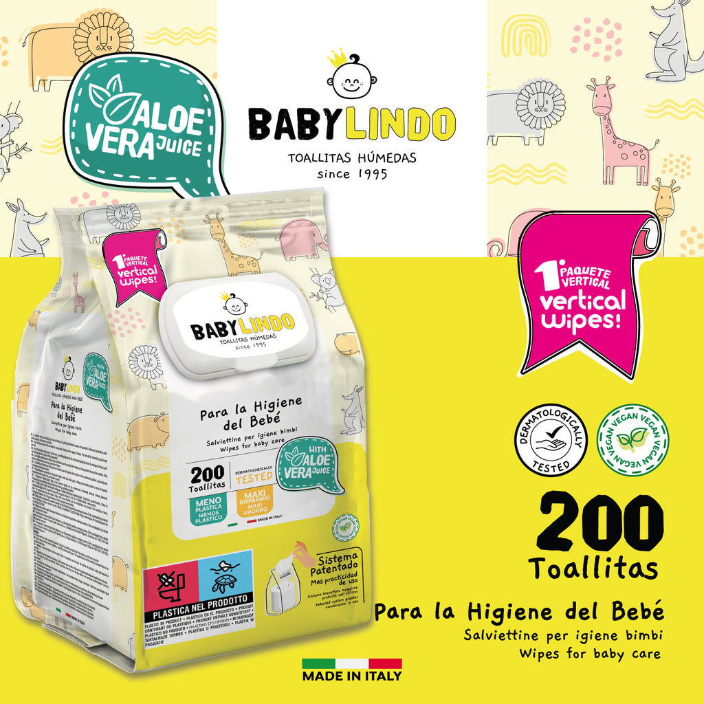 Baby Lindo Aloe con Tapa 200 toallitas-8 Paquetes x Caja