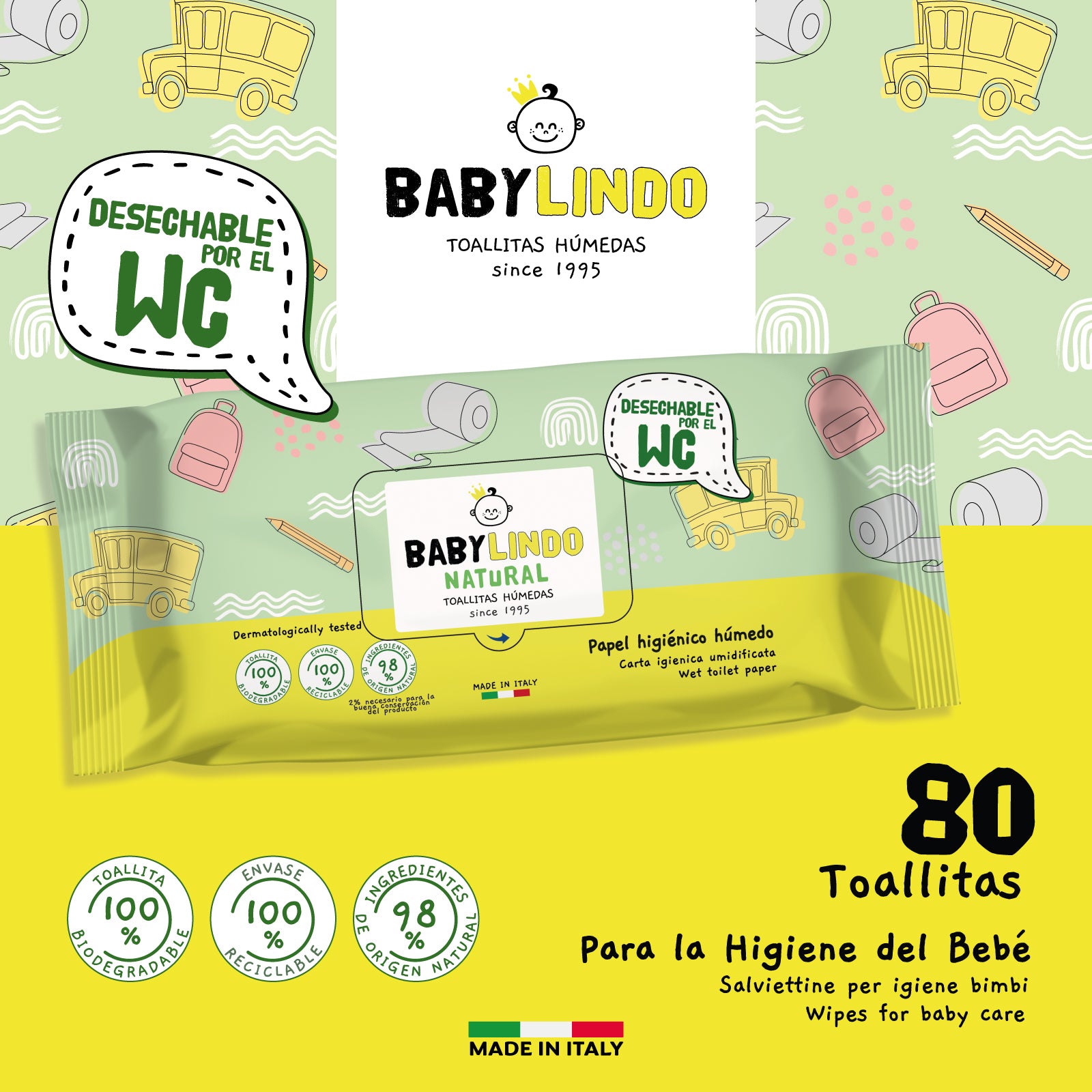 Baby Lindo Natural WC 80 toallitas-12 Paquetes x Caja